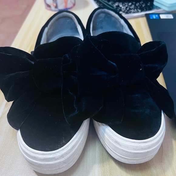 Black Velvet Bow Slip-On Sneakers - Picture 3 of 7
